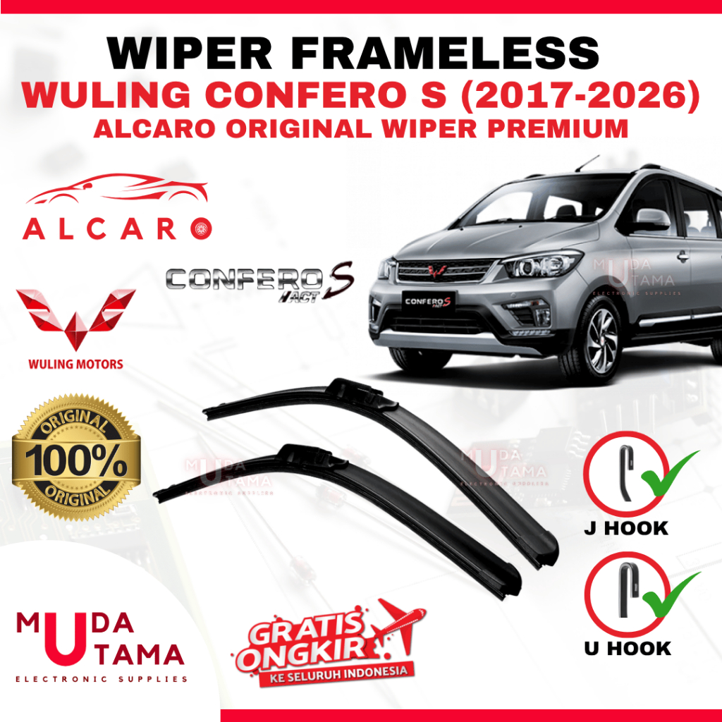 Wiper Frameless CONFERO S 2017 s/d 2026 Original Alcaro - Sapu Kaca Wuling CONFERO S - Wiper Wuling 
