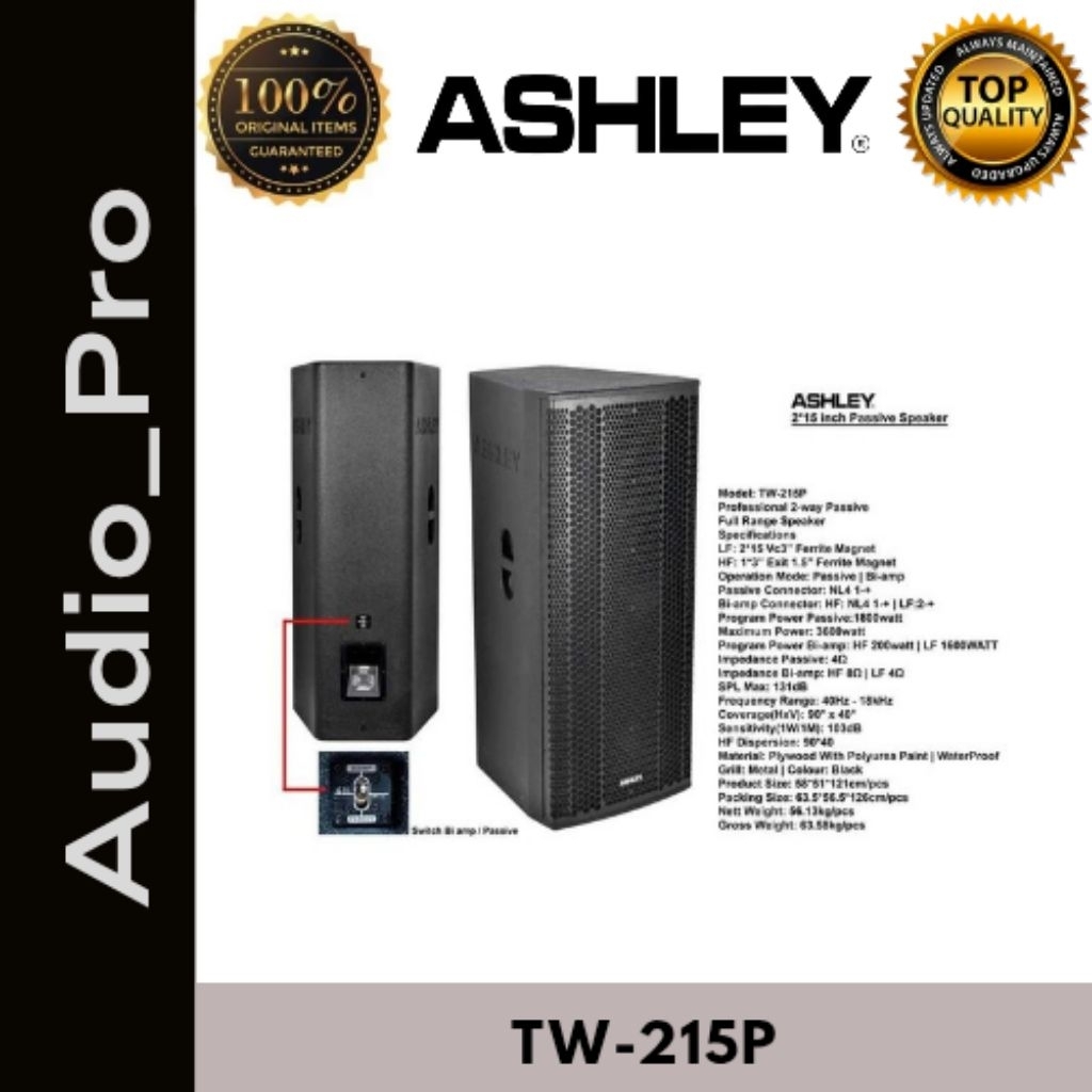 Ashley TW215P Speaker Pasif 2×15 Inch 2 Way 4 Ohm 3600 Watt