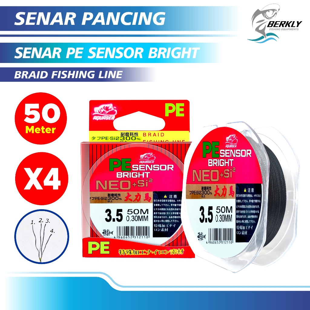BERKLY Tali Pancing PE Sensor Bright Hitam NEO+Jepang Senar Pancing 50m Super Kuat benang PE Senar M