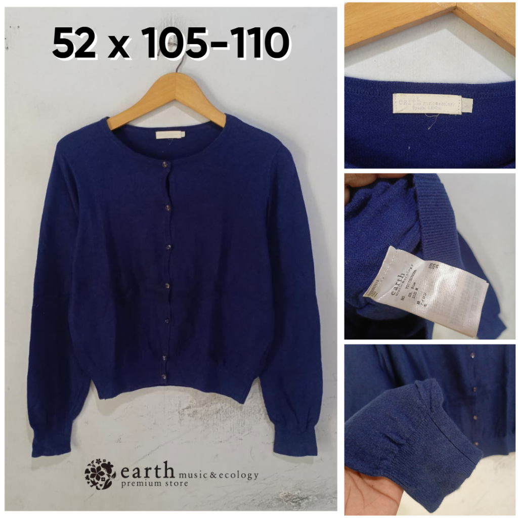 Cardigan Earth Music & Ecology Biru Size M Wanita Cardi Knit E263