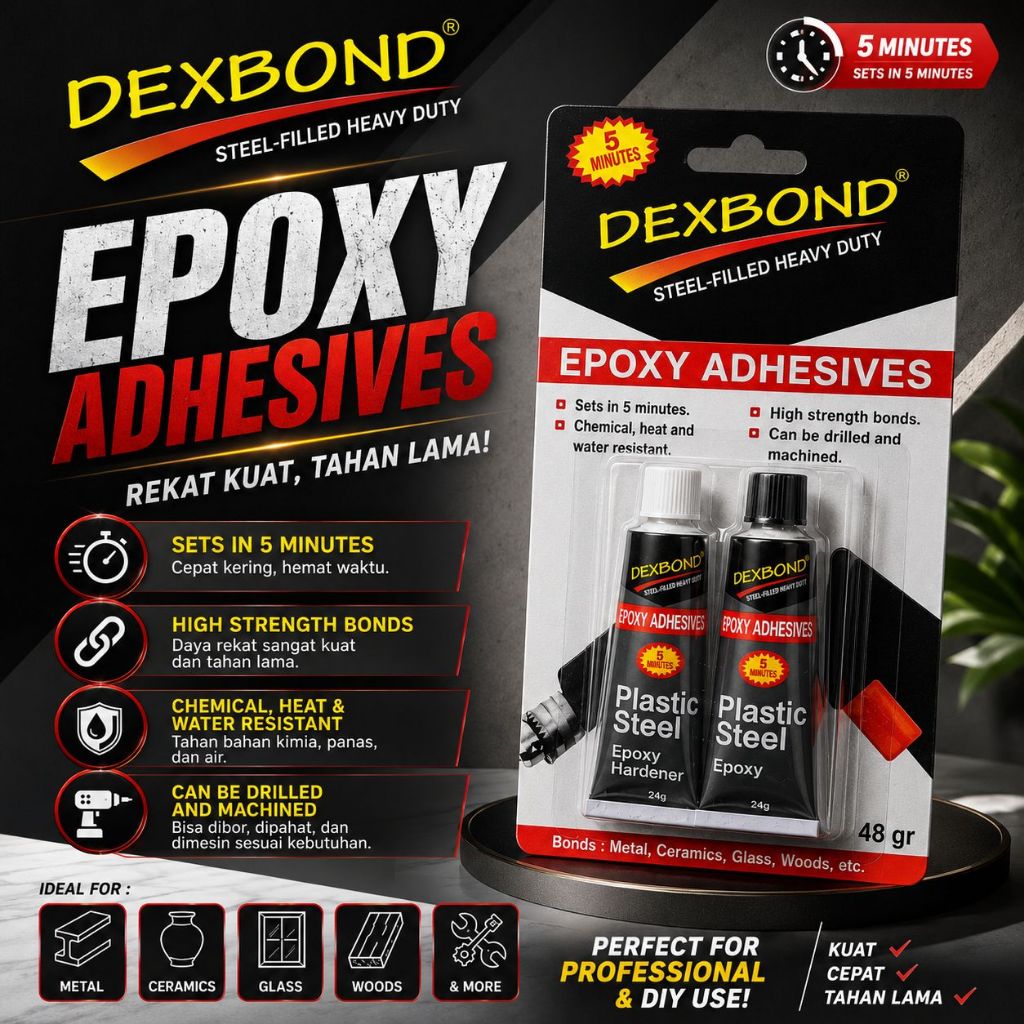 Dexbond Lem Besi Epoxy Adhesive 48gr Lem Plastik Steel 5 Menit Lem Serbaguna Kuat Tahan Air & Panas 
