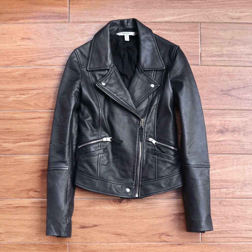 ZARA trafaluc ukuran S kulit domba Jaket kulit asli casual biker cewek ramones rider jaket motor wan