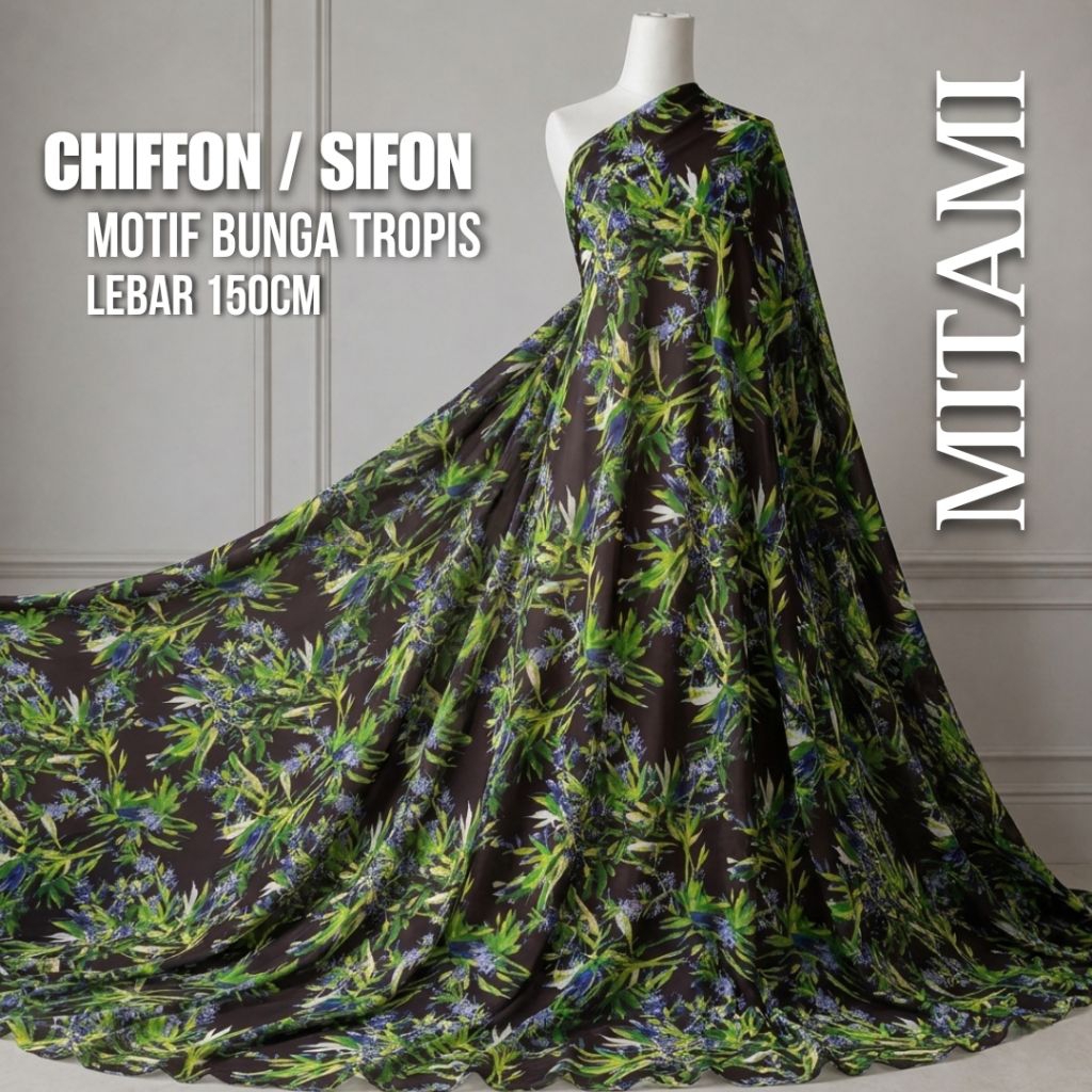 MITAMI Kain Sifon Yoryu Motif Bunga Tropis - Kain Sifon Premium Adem & Lembut JYE