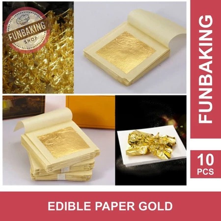 10Pcs GOLD EDIBLE LEAF SHEET KERTAS EMAS FOOD GRADE 24K