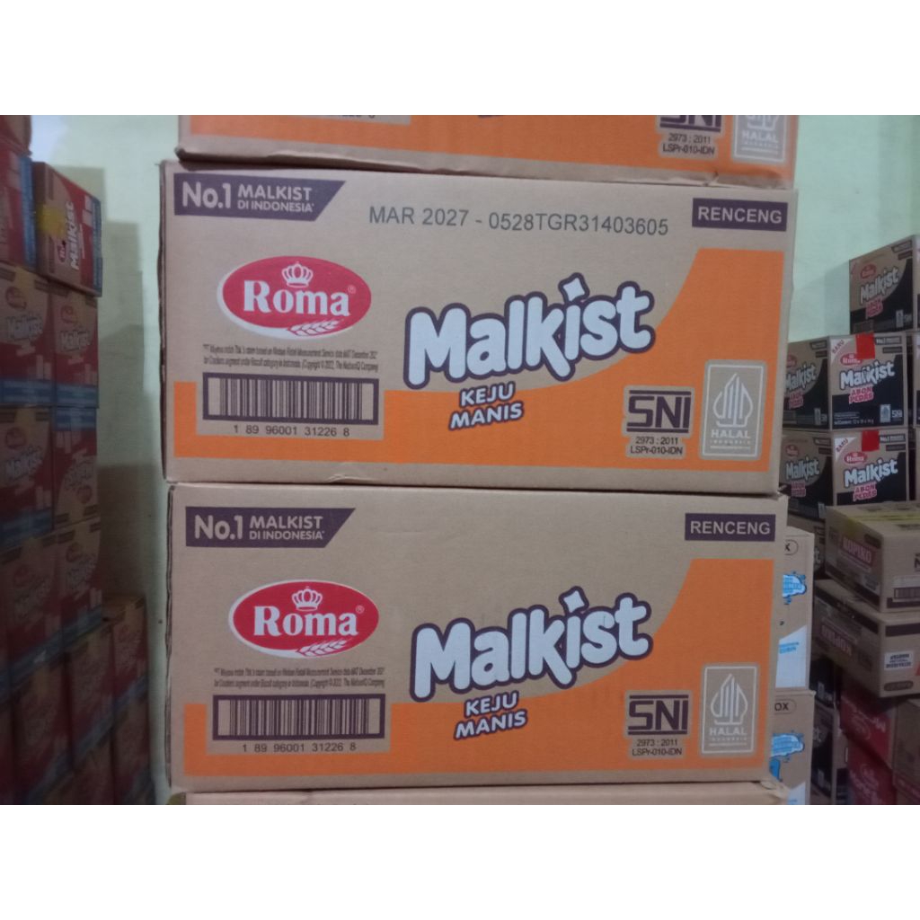 Roma Malkist Keju Manis 1 Dus | Isi 12 Renceng × 10 Pcs | Renyah Gurih Manis Khas Keju | Mayora Orig