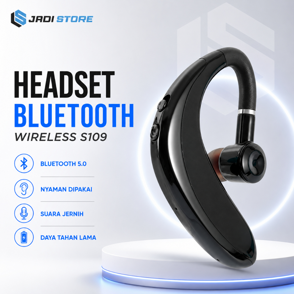 Headset Bluetooth Android Headset Handsfree Earphone Bluetooth Wireless Tanpa Kabel S109