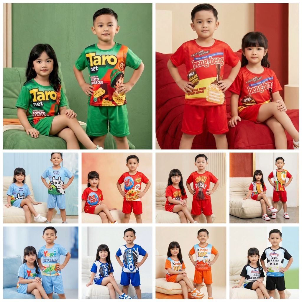SETELAN BAJU ANAK UNISEX / BAJU ANAK FULL PRINTING UMUR 1-6 TAHUN