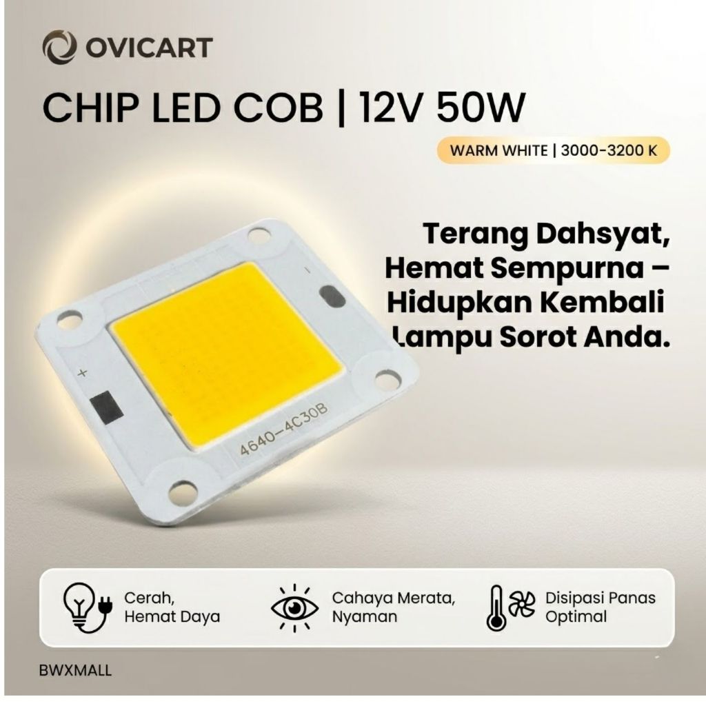 Sparepart Mata Lampu Sorot Taman Chip LED COB Ovicart 12 Volt 50 Watt Modul Pengganti Bohlam Spotlig