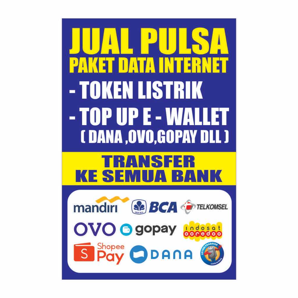 BANNER/BACKDROP/SPANDUK JUAL PULSA TOP UP E WALLET UKURAN BESAR