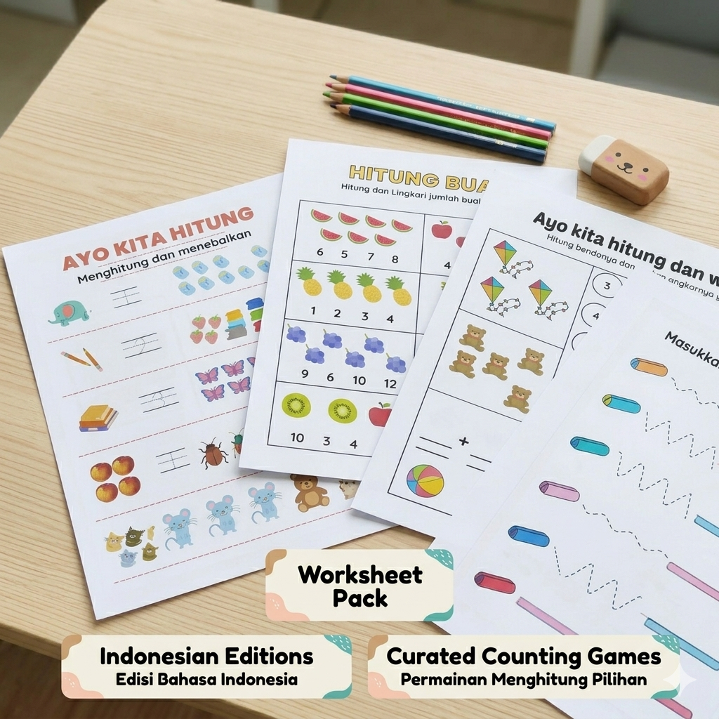 36 Lembar Worksheet Matematika Coding Anak PAUD TK/SD