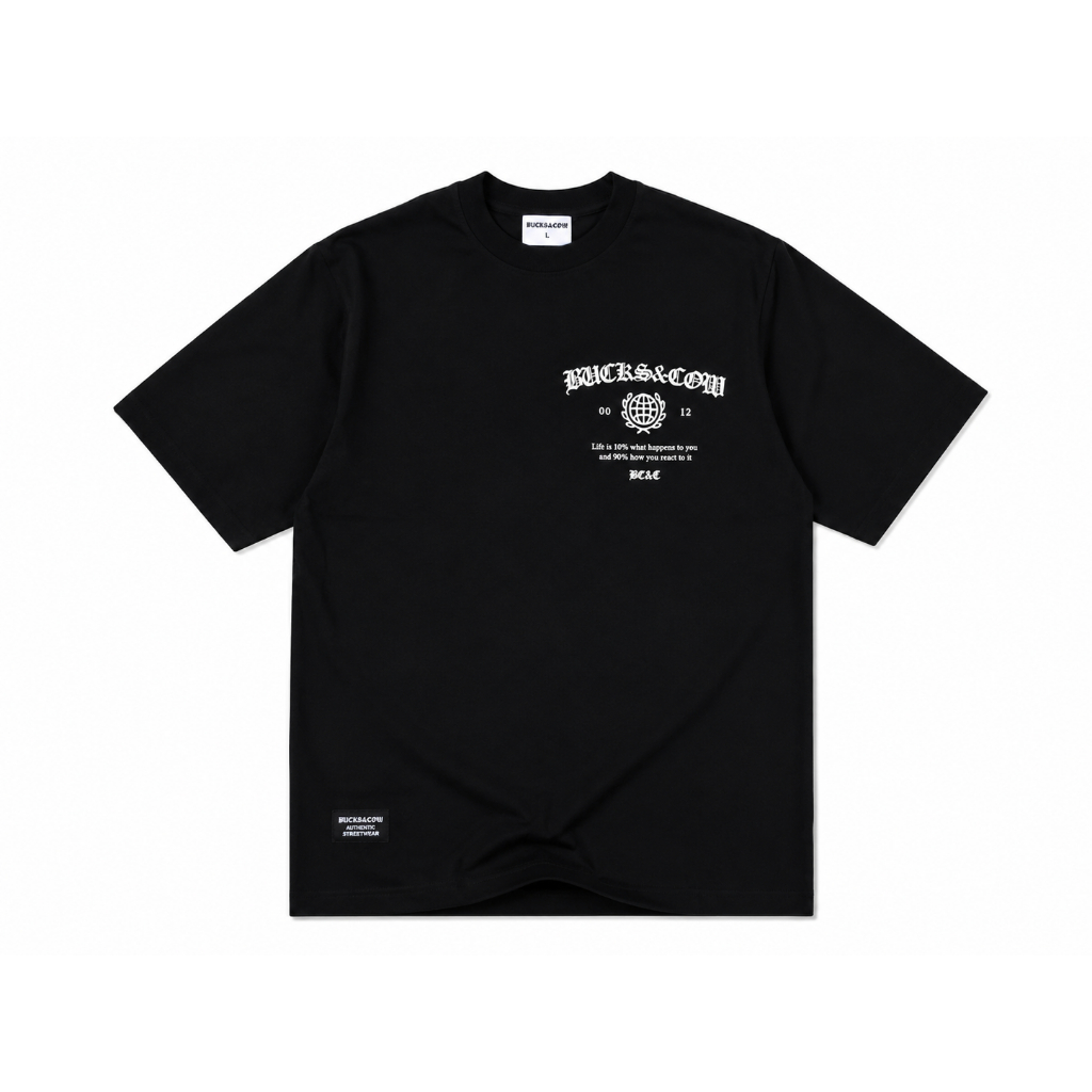 BUCKS&COW Gothic Logo Oversize T-Shirt Pria Kaos Katun Streetwear Premium