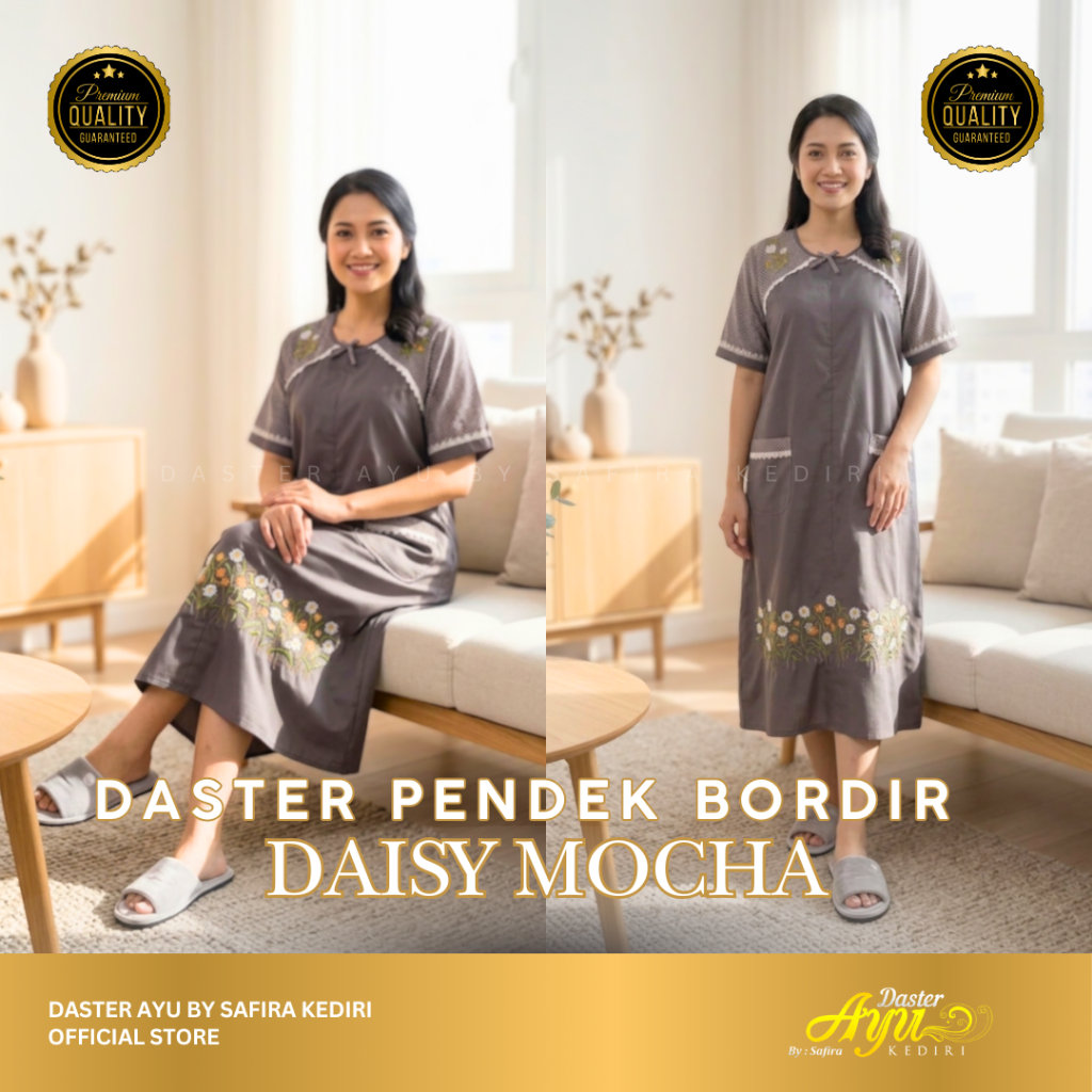 Daster Ayu by Safira Kediri | Daster Pendek Bordir Daisy Mocha
