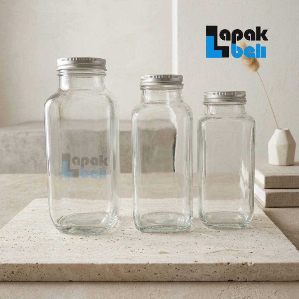 Botol Kaca Kotak  French Square 250ml 350ml 500ml Botol Kaca Kotak Kopi Susu Jus