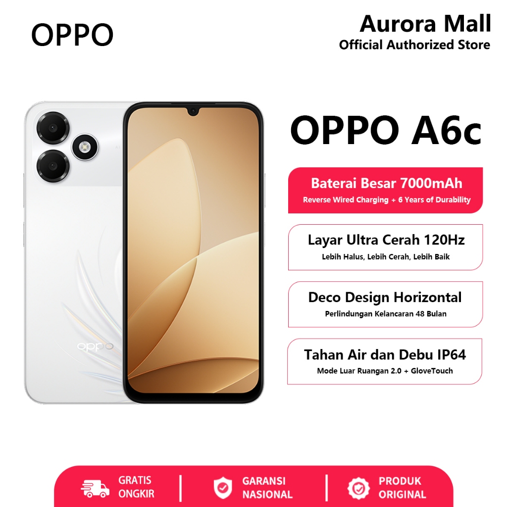 OPPO A6c 4/64GB 4/128GB (4GB+4GB Extended RAM) Garansi Resmi Hp Android Murah Handphone Terbaru 2026