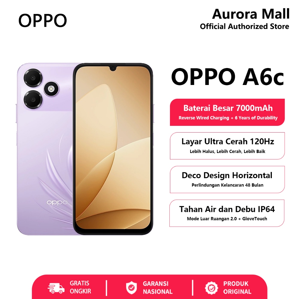 OPPO A6c 4/128GB (4+4GB Extended RAM) Garansi Resmi Indonesia Hp Android Murah Terbaru 2026 Ori COD