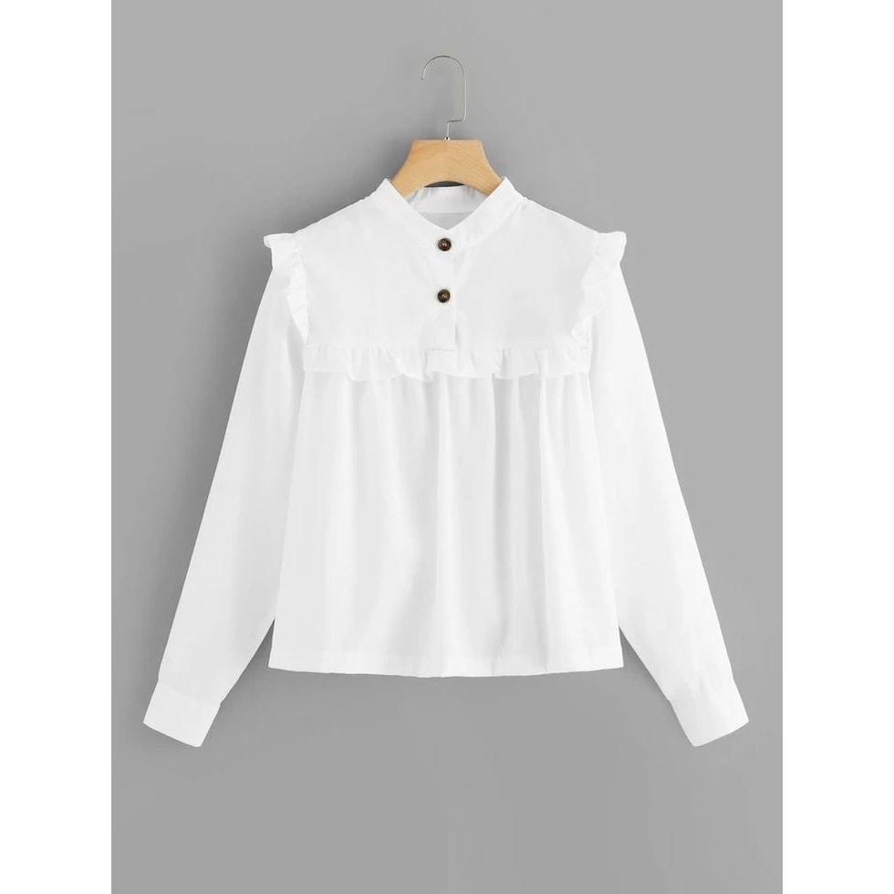 Blouse DIANA - Atasan Wanita Polos Casual Ruffle Kancing Depan - Kerah Kecil Bikin Adem