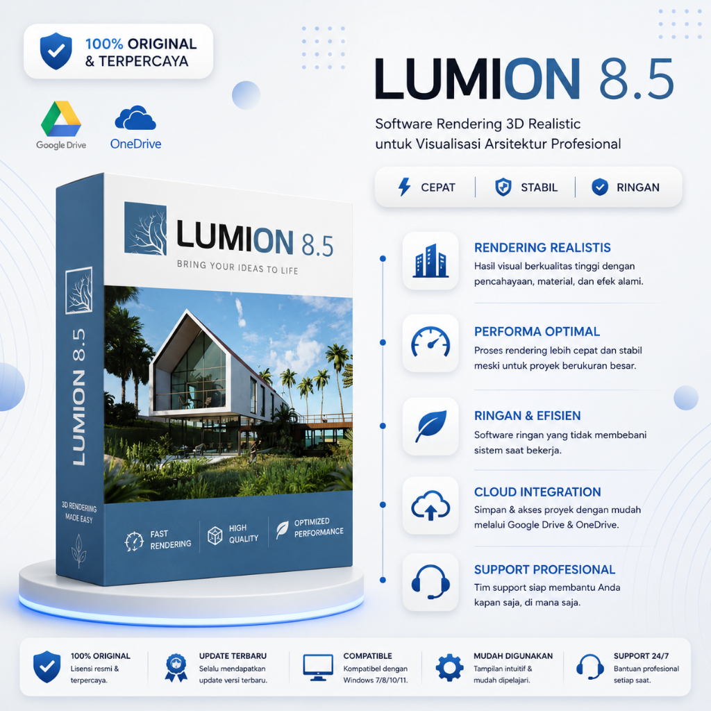 Lumion 8.5 Pro 64 Bit Full Version Software Rendering 3D Realistic Arsitektur Profesional