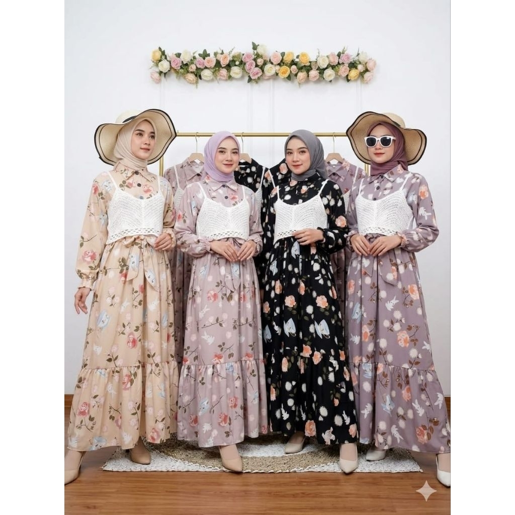 Gamis Vintage Maxi Vest Rajut BKK Import 2159-A (2in1)
