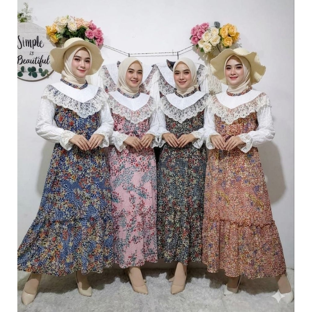 Gamis Lebaran Meijiwang Maxi korea Ceruty Burklat 901-B Renda