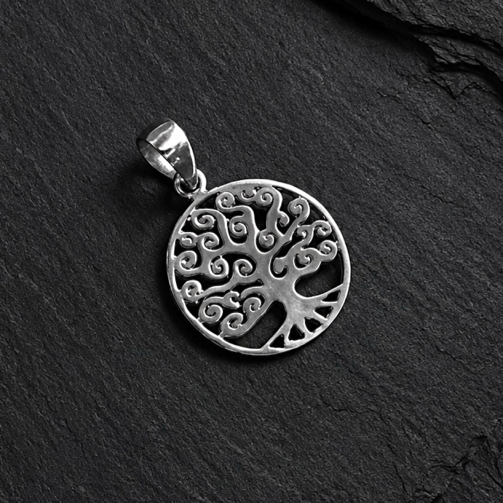 Liontin Perak 925 Asli - Model Bulat Tree Life Ukiran Bali Pendant Sterling Silver