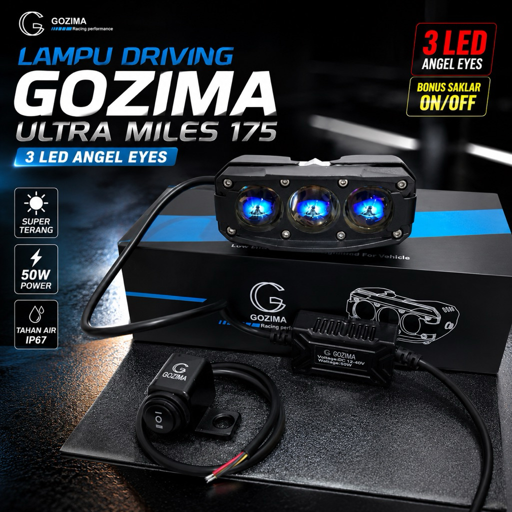 Lampu Driving sorot Biled 3 mata OWL GOZIMA 175 50 Watt Super Terang Motor mobil truck Xmax Klx nmax