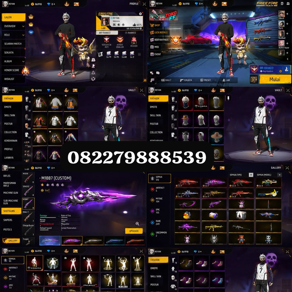 Jual akun Ff free fire murah anti HB daa all aman terpercaya