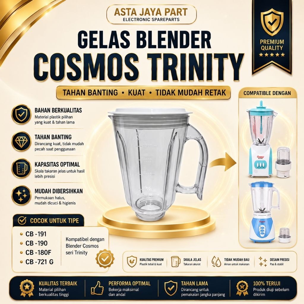 Gelas Blender Cosmos Trinity - Jar Mika Blender Cosmos CB 190 191 180F 721G + Tutup - Sparepart Gela