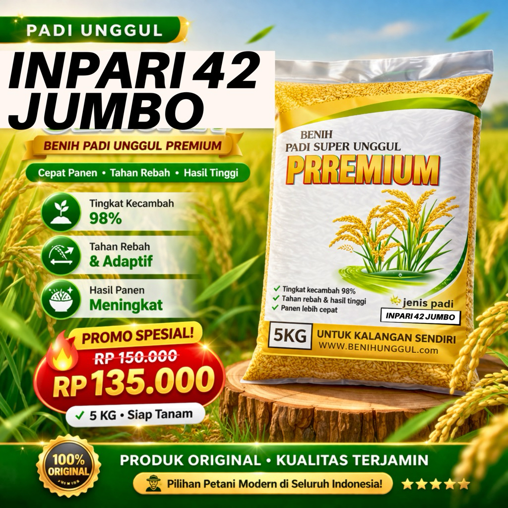 Benih padi Inpari 42 Jumbo 5 kg Kualitas Super Premium