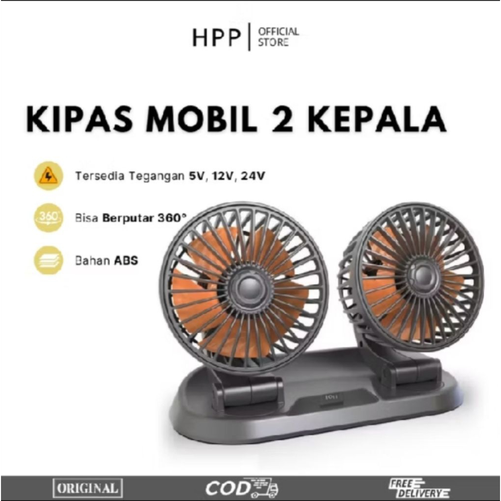 Kipas Angin Mobil 12V & 24V - Kipas Mini Truk Double Fan, Desain Portabel, Dual Head, 360 Derajat