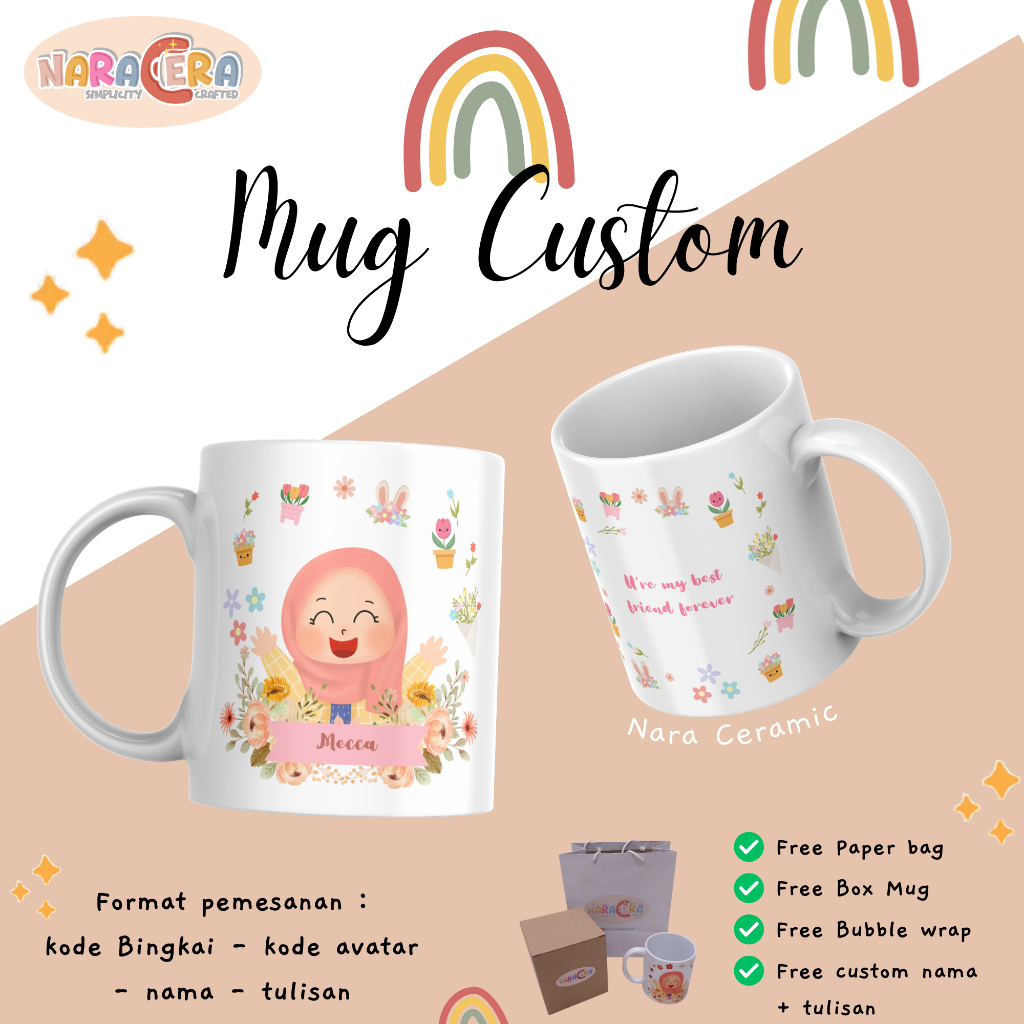 Nara Ceramic - Souvenir Ulang Tahun Anak Bunga Mug/ Kado Ulang Tahun Cewek/ Hampers Bayi/ Mug Custom
