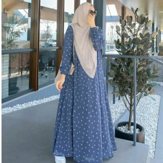 GAMIS BLUE FLORIST PATTERN BY ZAFEETRI (GAMIS SAJA) // GAMIS SYARI CERUTTI MOTIF BUNGA