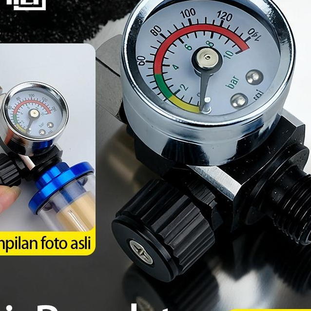 (Lestary) Air Regulator Spray Gun 1/4 Dengan Manometer Untuk Kompresor Cat