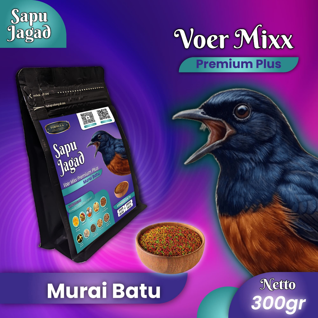 Sapu Jagad Voer Nutri Mix Khusus Burung Murai Batu 300 GR I Pakan Burung Premium Plus 10-in-1 Extra 