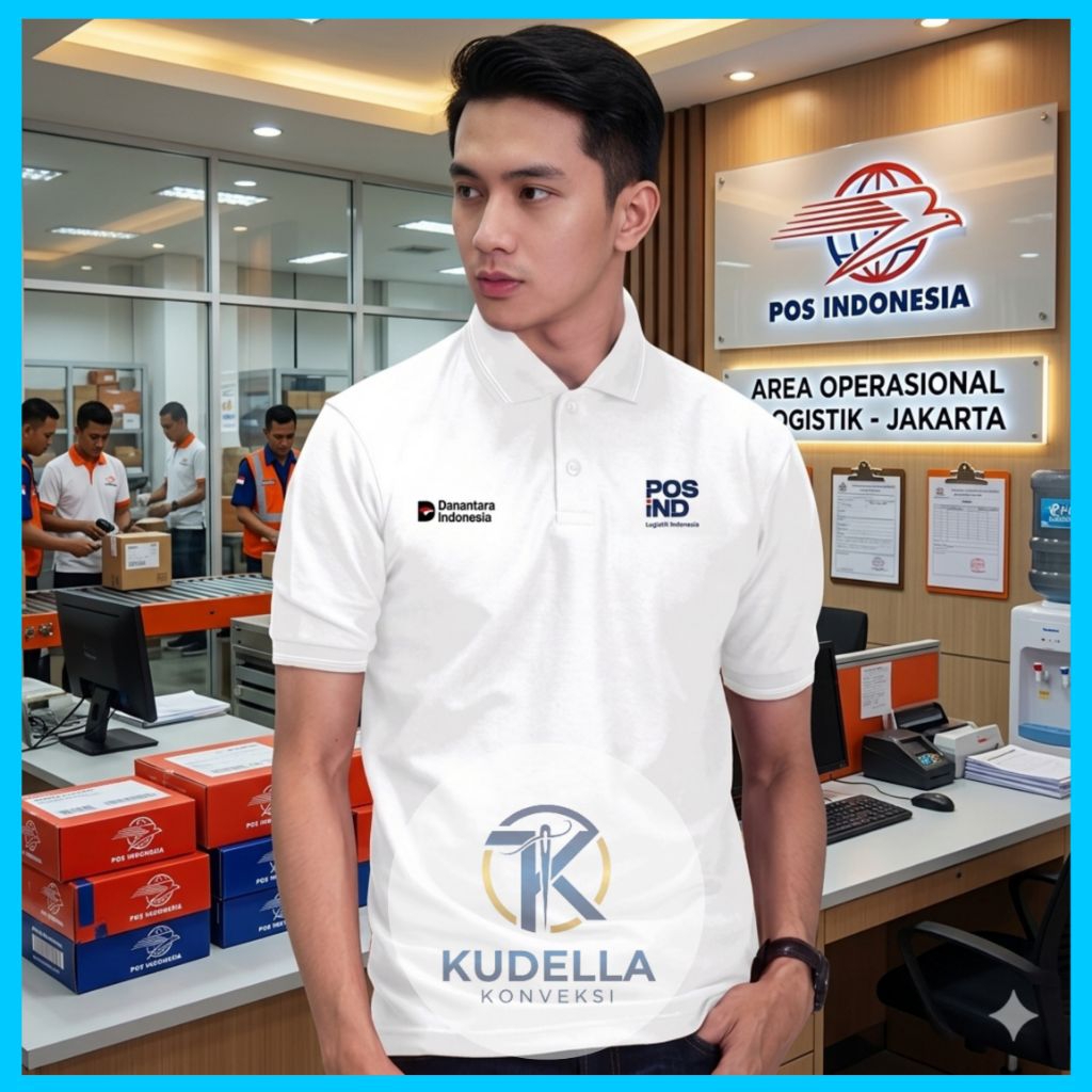 POS INDONESIA Kaos Polo Danantara Pos Indonesia Putih Lengan Pendek Pria