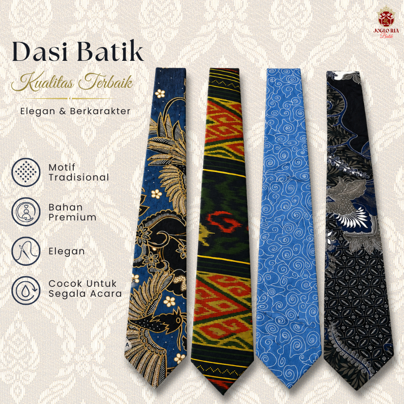 Dasi Batik Pria Dewasa Instan & Biasa Premium - Dasi Kerja Kantor Kondangan Elegan Ria Batik Solo