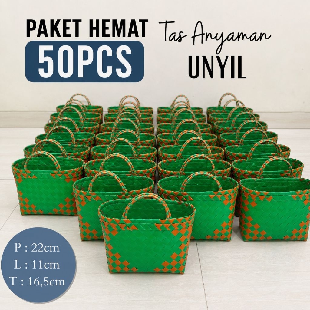 TASANYAMANJR.SHOP - Paket Hemat 50pcs Tas Unyil/ Tas anyaman plastik/ Tas sovenir/ Tas anyaman muat 