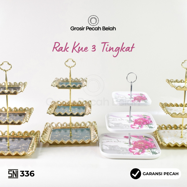 Tempat Kue Keramik Rak Susun Tingkat 3 Motif Marble Fiorenza 336
