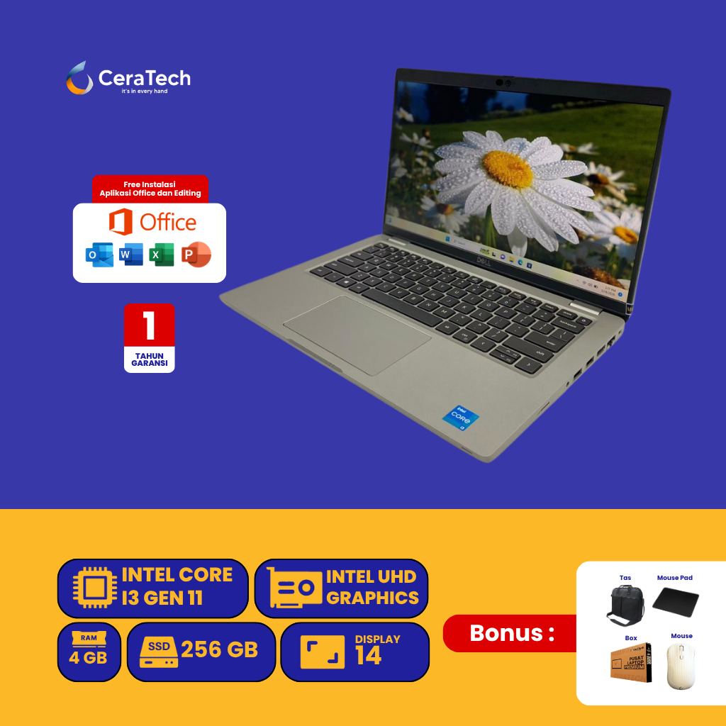 LAPTOP DELL LATITUDE 5420 INTEL CORE I3 GEN 11 RAM 4 GB SSD 256 GB VGA INTEL UHD GRAPHICS