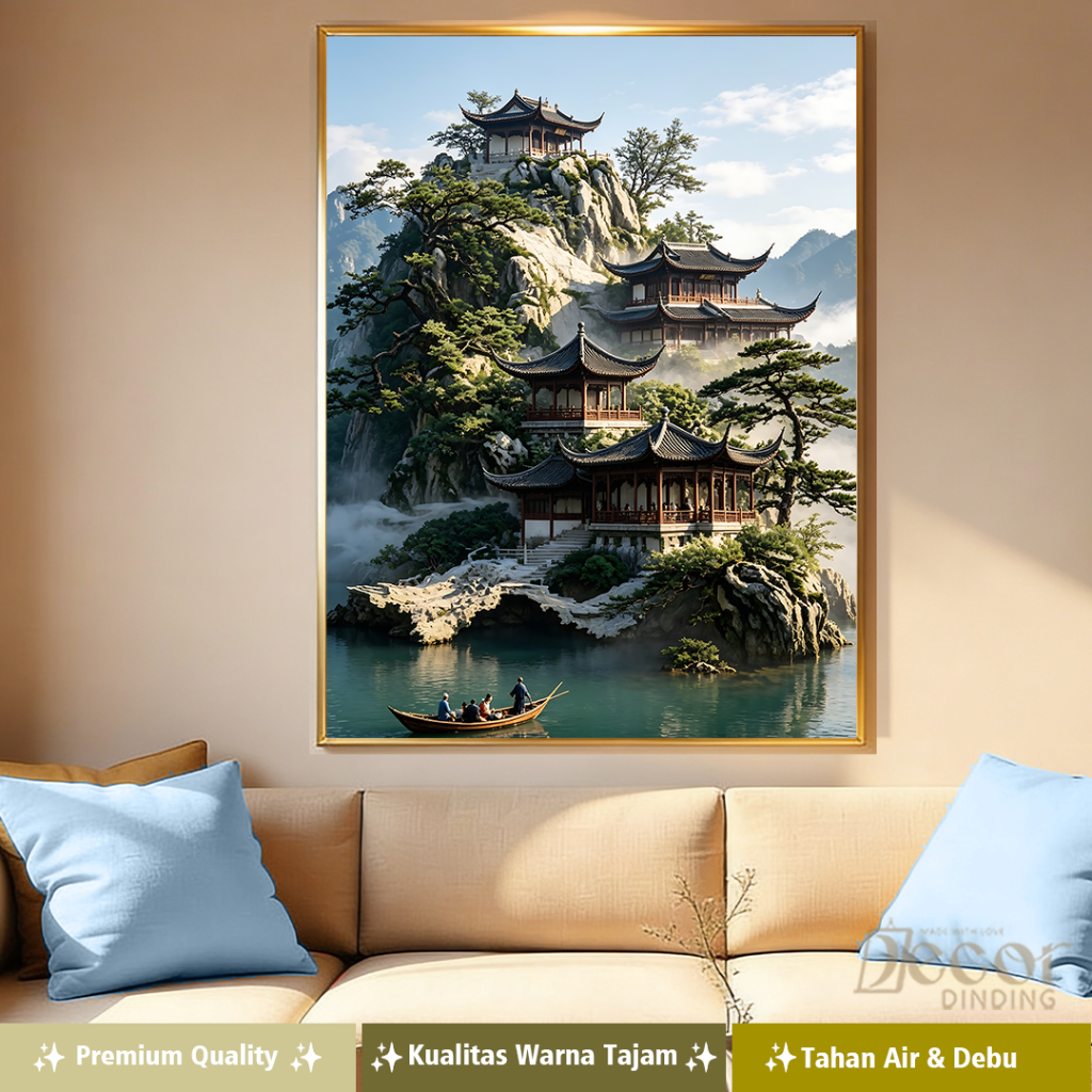 Hiasan Dinding Ruang Tamu Minimalis pemandangan pagoda jepang wihara kuil CANVAS INCLUDE FRAME