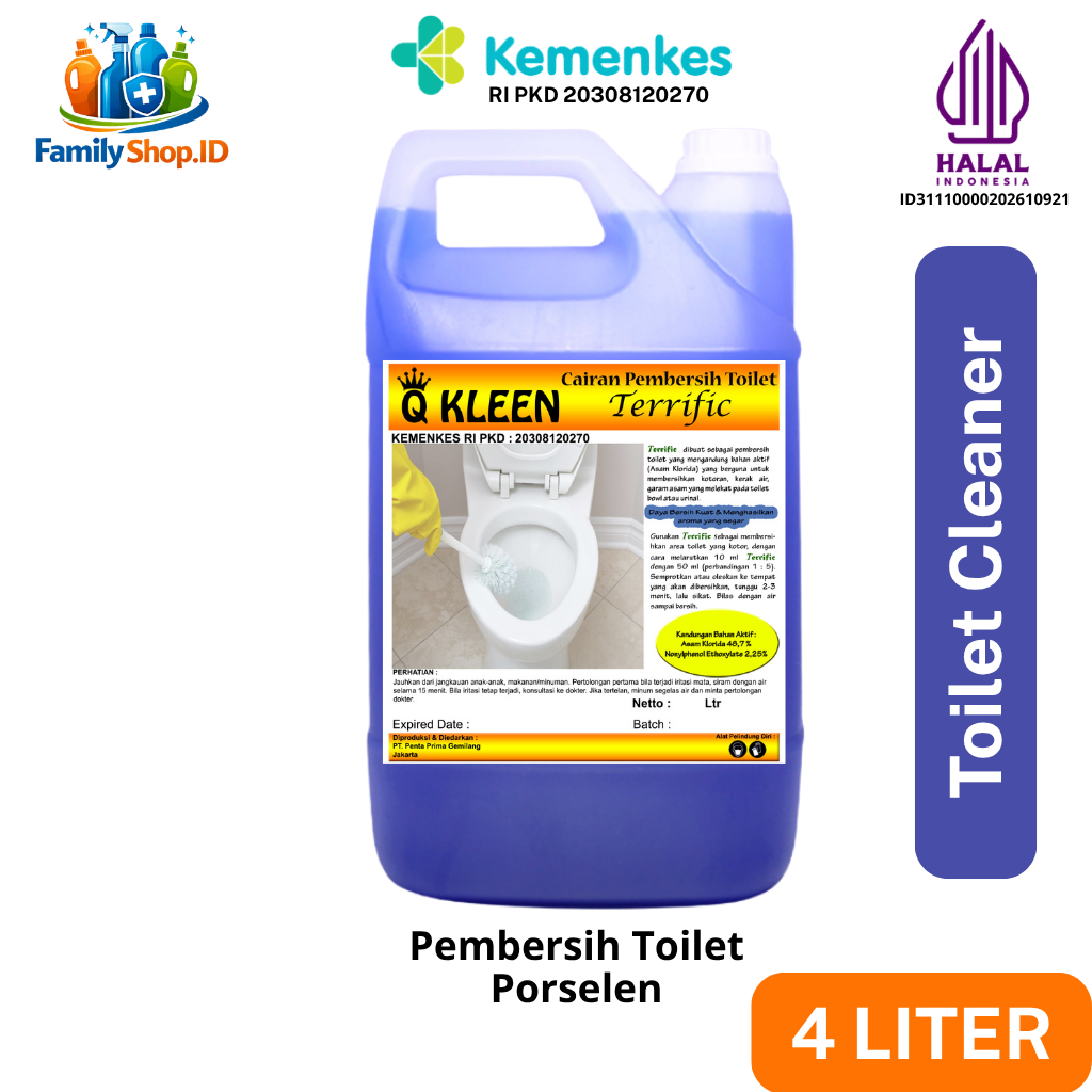 Q KLEEN Pembersih Toilet Porselen 4 Liter Menghilangkan Noda Kuning Dan Kerak