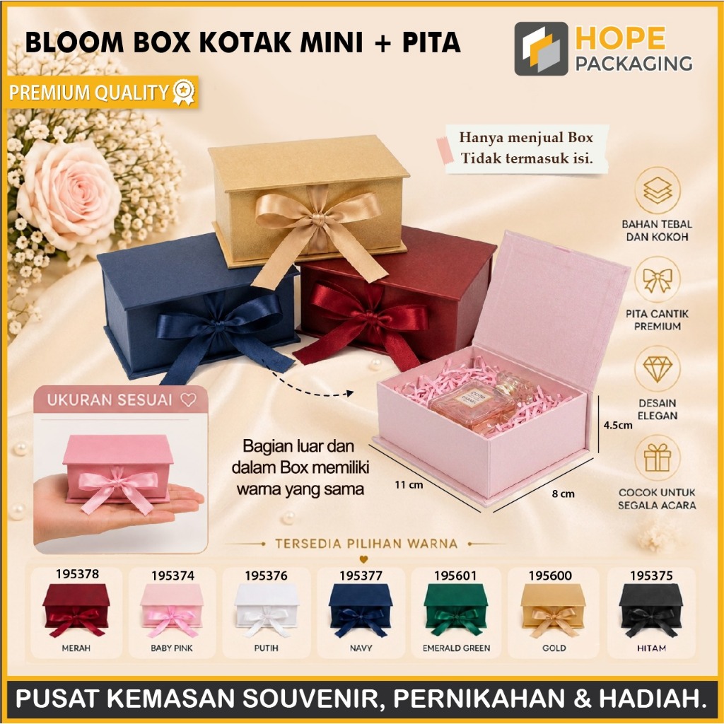 HOPE [+BUBBLE] Bloom Box Kotak Sepatu & Mini + Pita  / Box Kado Lucu Bentuk Buku / Gift Box Kado Ula