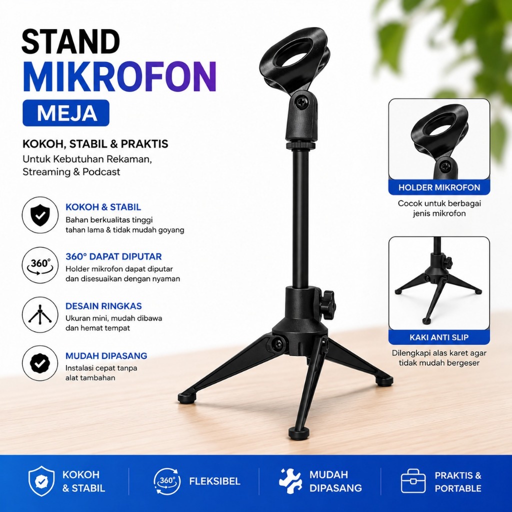 Penyangga Mic Podcast Universal Stand Microphone Meja Karaoke Holder