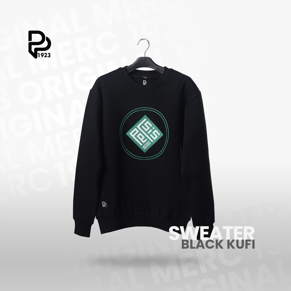 Sweater Hitam Logo Kufi Premium Bahan Fleece Katun Original OMP 1923 Kualitas Distro