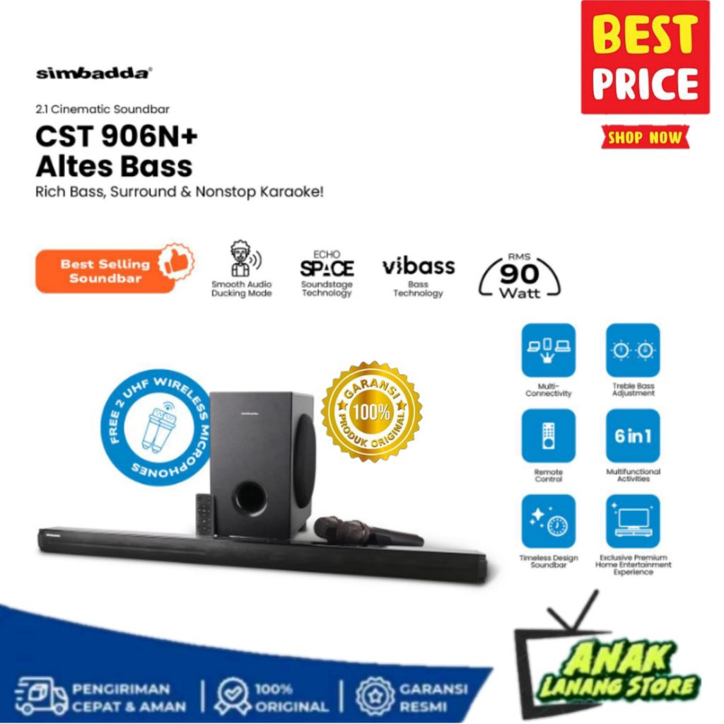 Simbadda soundbar CST906N+ Speaker bluetooth wireless karaoke CST906N Plus