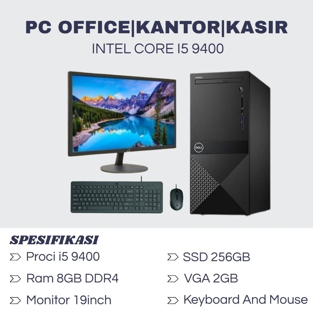PC BuildUp DELL Vostro 3671 Ram 8GB Ssd 256GB Vga 2GB Monitor 19inch Free Speaker,Keyboard And Mouse