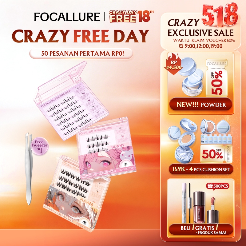 FOCALLURE Glue-Free False Eyelashes 3D Natural Curly Reusable 30-36 Cluster