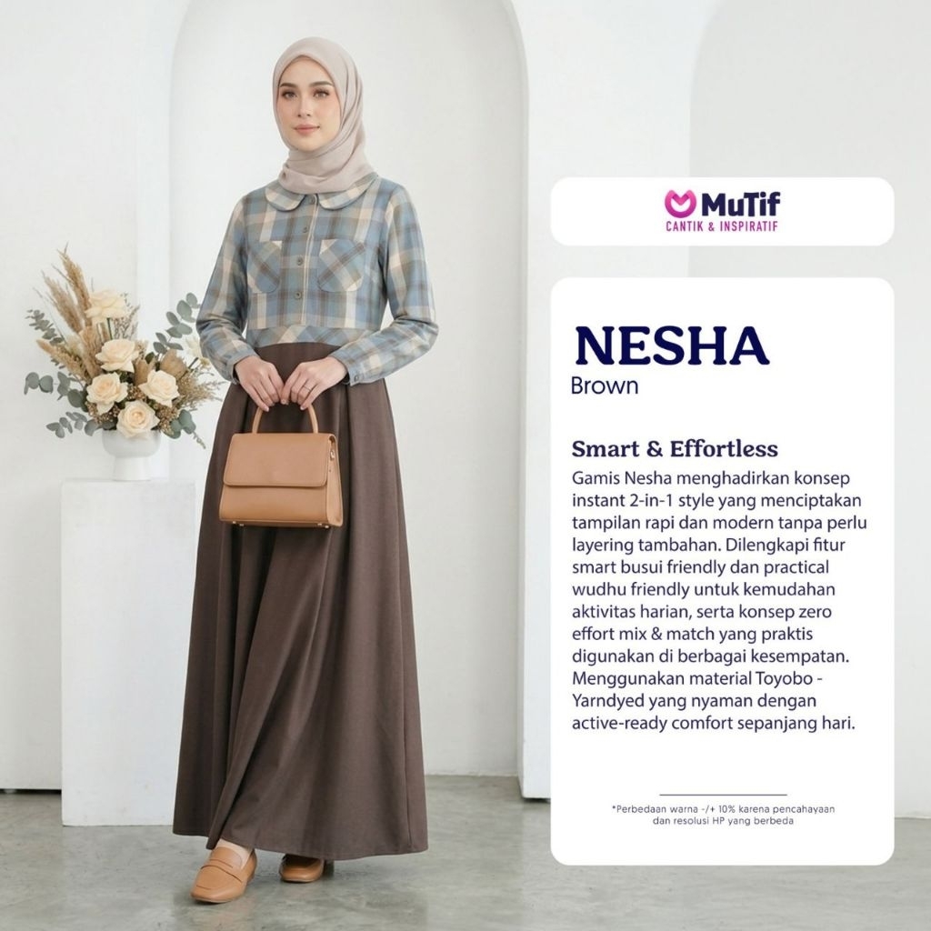 Mutif Gamis Nesha | Mutif Gamis Terbaru 2026 | Gamis Casual Kekinian Motif Kotak Kotak |Gamis Dewasa