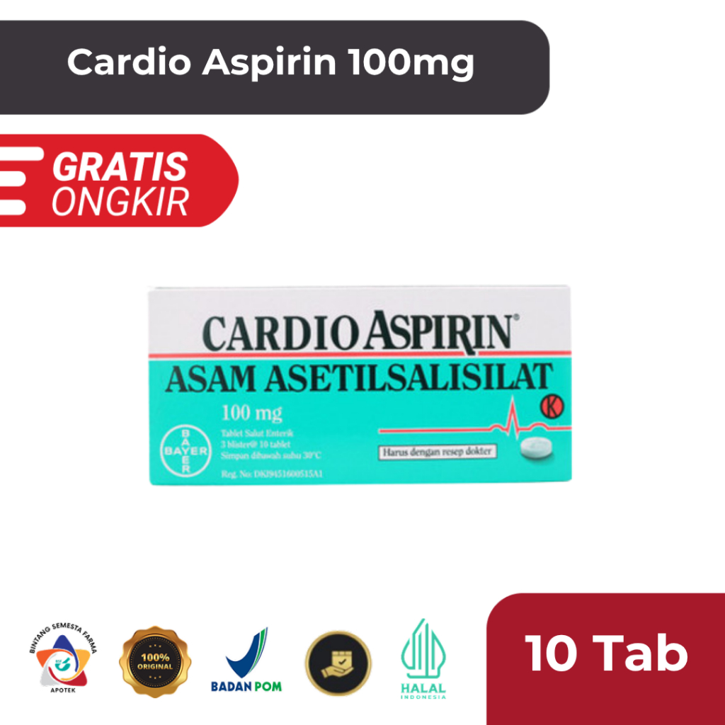 CARDIO ASPIRIN 100 MG 1 BLISTER @ 10 TABLET SALUT ENTERIK