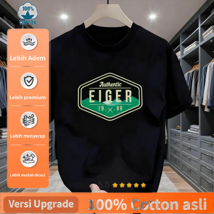 Kaos Hitam Outdoor Eiger "Authentic 1989" - 100% Katun Premium Adem Nyaman