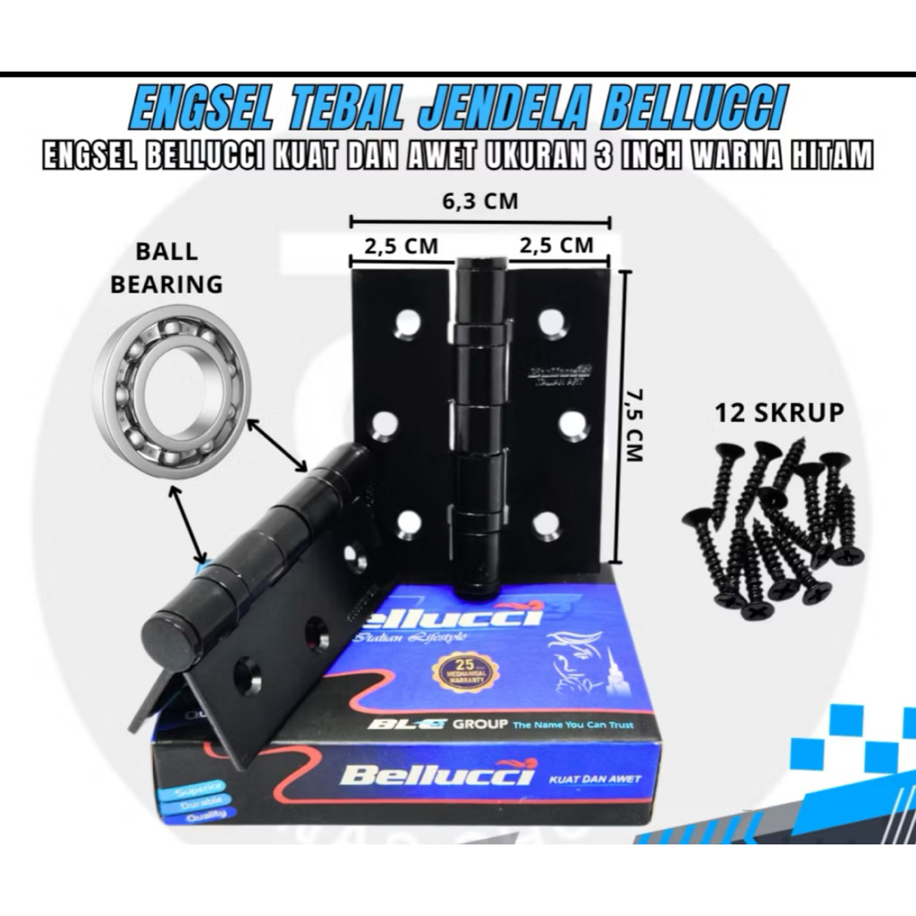 BELLUCI belluci Belluci ENGSEL 5 INCH 4 INCH HITAM STAINLESS 304/ Harga Promo Engsel 5" Hitam Stainl